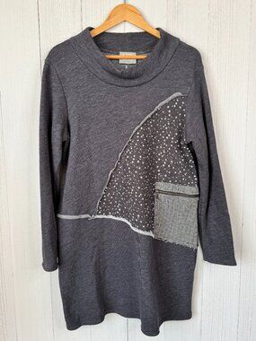 Chalet et Ceci Gray Patchwork Cowl Neck Tunic Sweatshirt Dress Size M NWT
